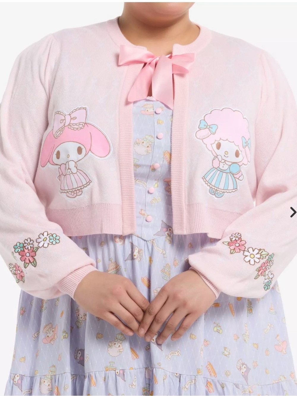 My Melody Kuromi My Sweet Piano Bow Girls Crop Cardigan size XL